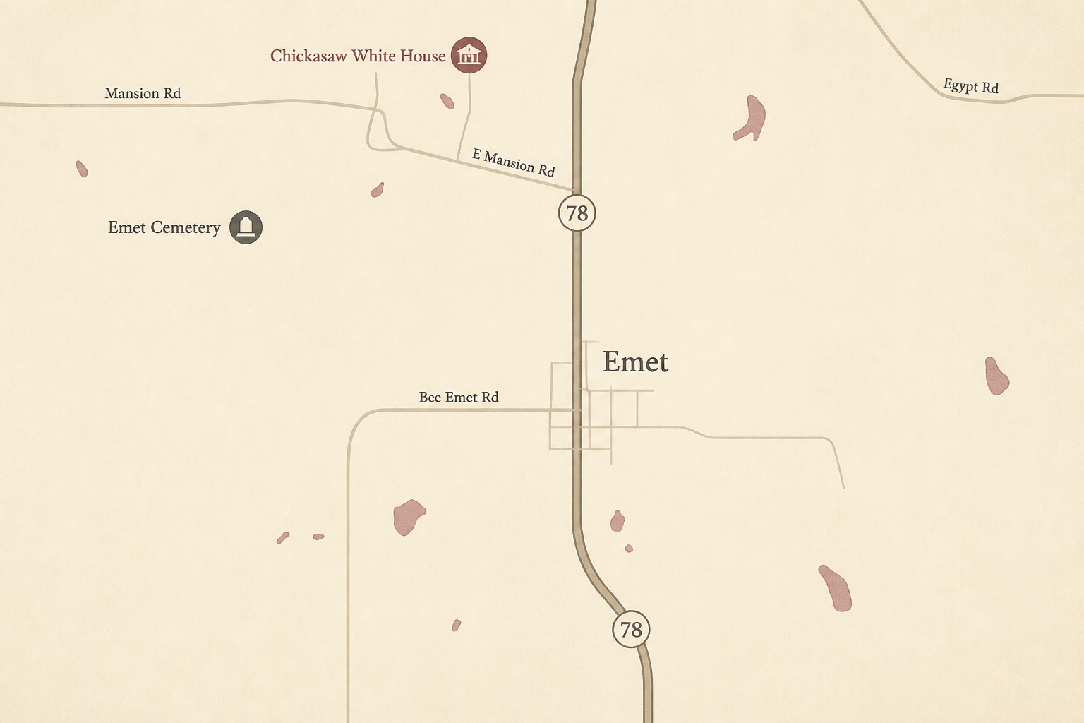 Map to Dr. Smith Tire & Auto Clinic on OK-78 in Milburn, Oklahoma